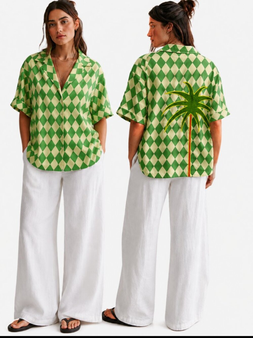 MAAJI PALM TREE HARLEQUIN CAMP SHIRT NWT
